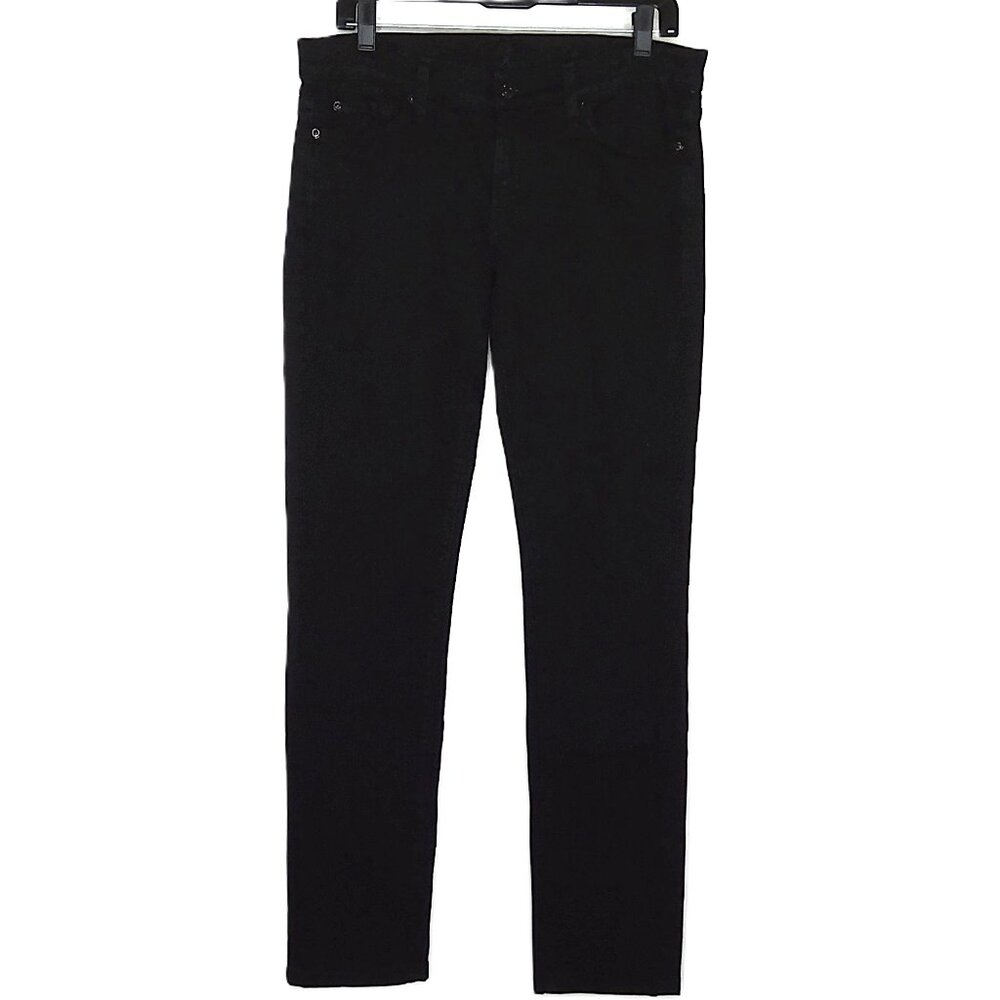 7 For All Mankind Dark Black Jeans Roxanne Straight Stretch Mid-Rise EUC Sz 28